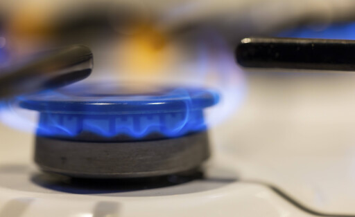 okussierte blaue Flamme auf einem Gasherd, warmes Licht, Gas, Gasflamme, Gasversorgung, Energieversorgung, Köln, Nordrhein-Westfalen, Deutschland